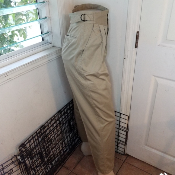 Ultra High Waisted Pants Vtg Academia corset Khaki Pleat Front Cotton pants 6 - Picture 9 of 12